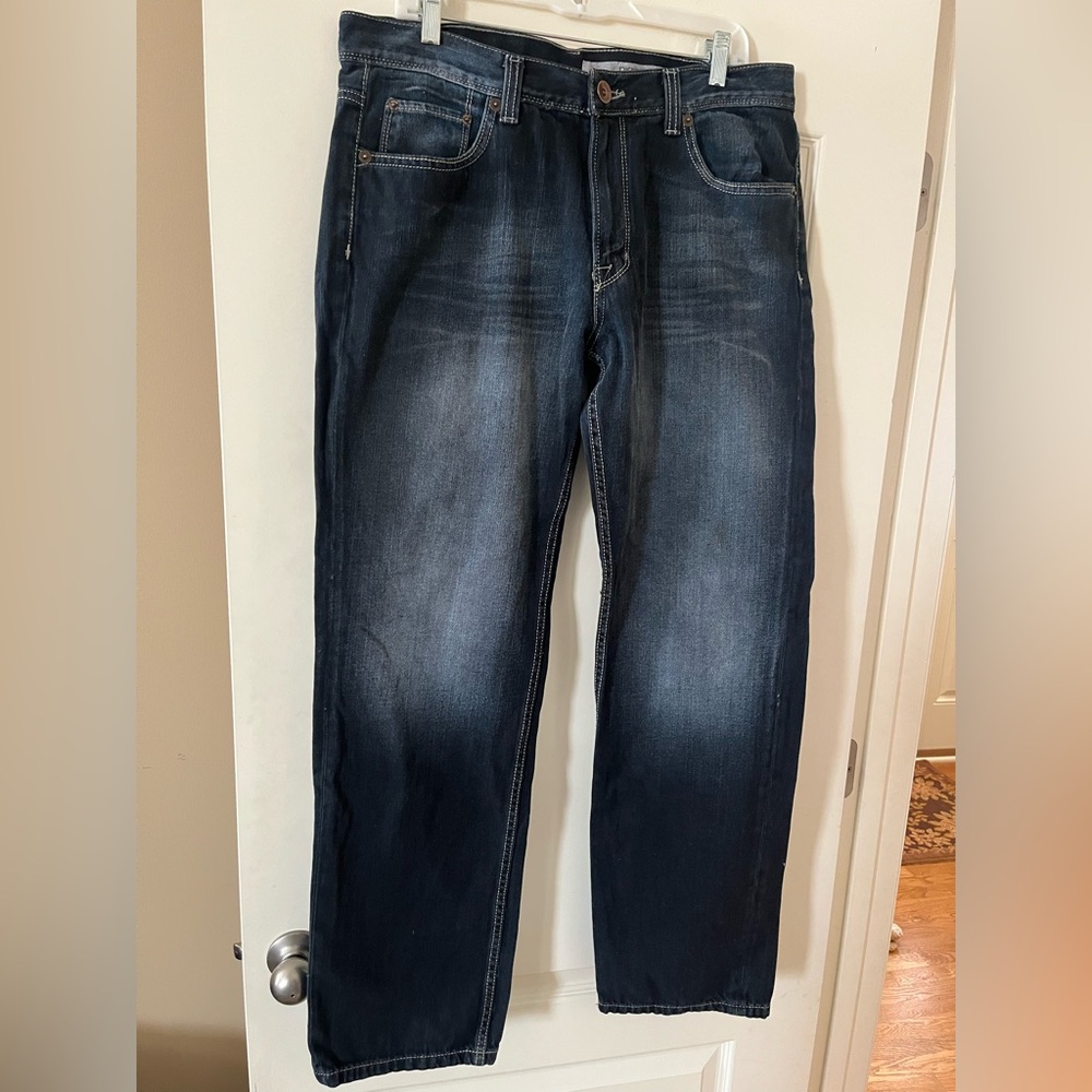 DKNY Men's Dark Blue Straight Jeans Distressed Size 34X32